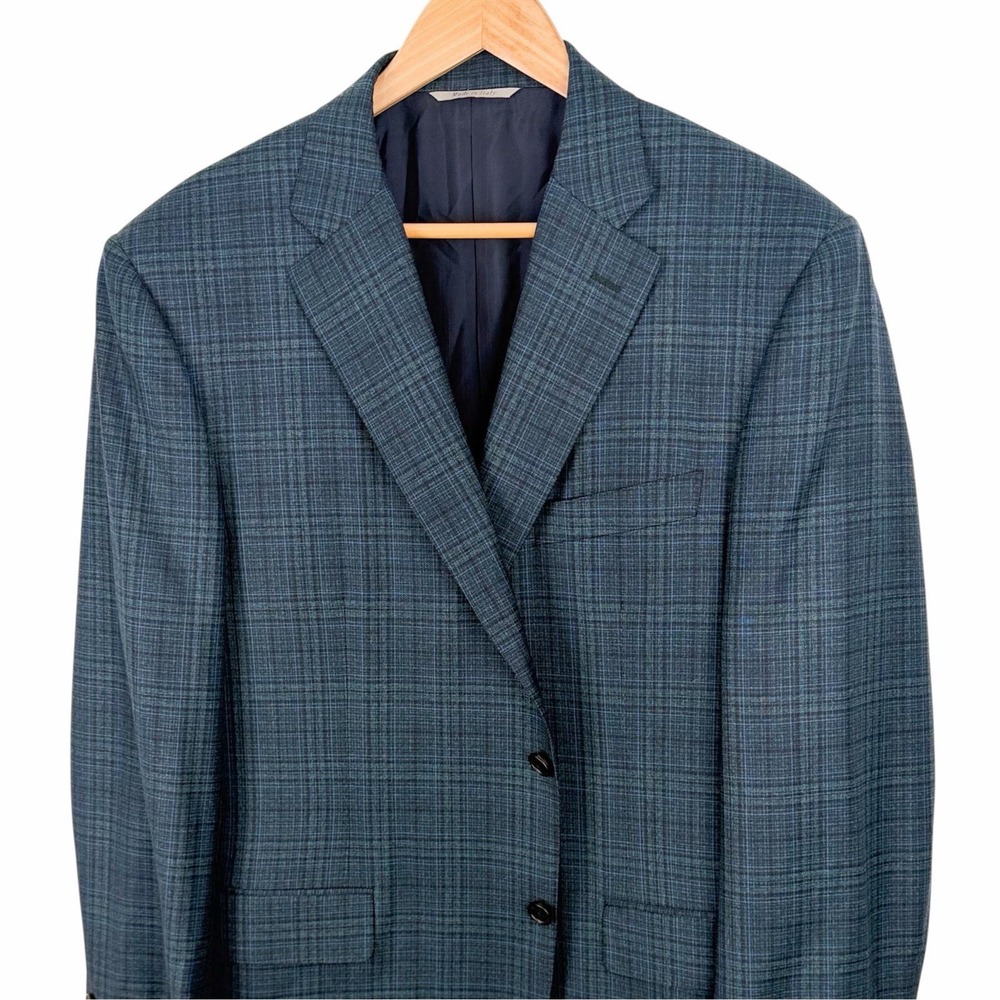 Canali Mens 44R Wool Sport Coat Blue Plaid Made Italy Blazer Jacket Notch Lapel - Picture 2 of 11